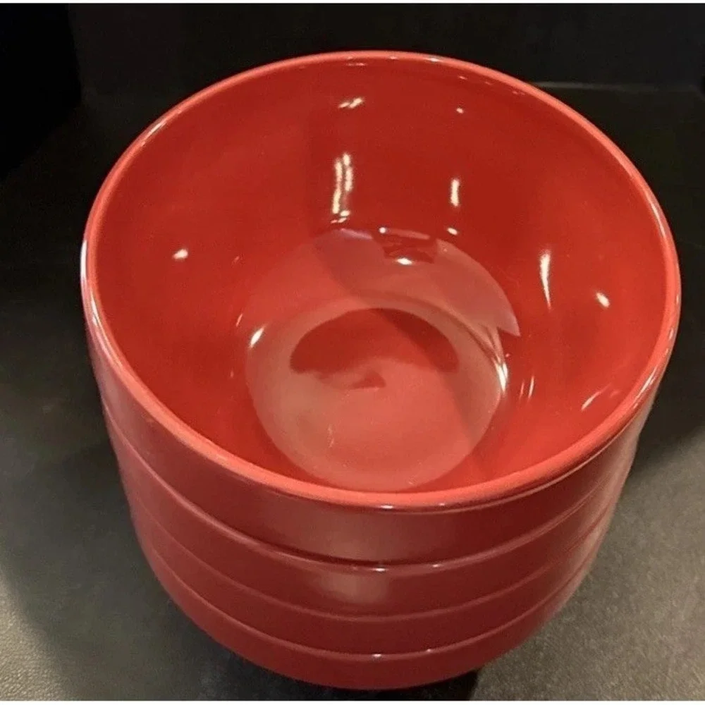 Mainstays Red Stoneware Stackables Cereal Salad Soup Bowls Bowl Set Of 4